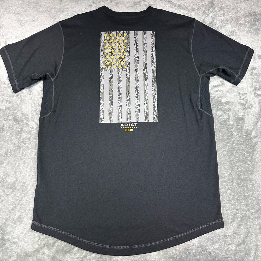 Ariat Rebar T-Shirt Mens L Black Workman Reflective  American Flag Short Sleeve